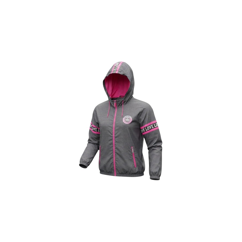 Thrill 94 Windbreaker Jacket Womens XL Grey Pink Love Tape Hooded Zip Up New